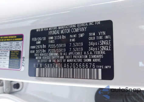 2018 Hyundai Santa Fe Sport 2.0T Ultimate from USA, damaged, VIN 5XYZWDLA6JG566676